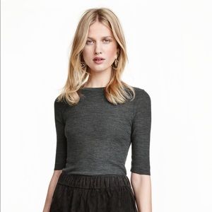 Ribbed Half Sleeve Merino Wool Top - SLIGHT DAMAGE